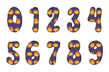 Handcrafted Halloween number color creative art typographic design