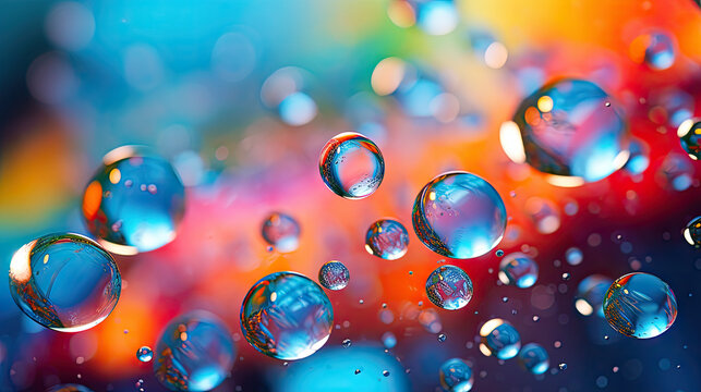 Abstract pc desktop wallpaper background with flying bubbles on a colorful background. AI Generative