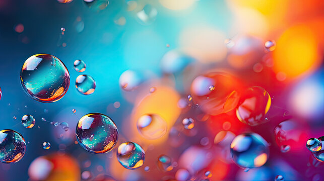 Abstract pc desktop wallpaper background with flying bubbles on a colorful background. AI Generative