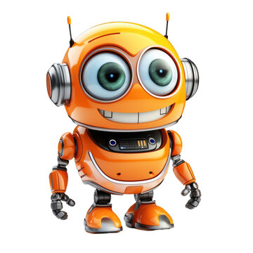 Smiling robot isolated on transparent background. Cute robot