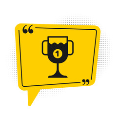 Black Award cup icon isolated on white background. Winner trophy symbol. Championship or competition trophy. Sports achievement sign. Yellow speech bubble symbol. Vector