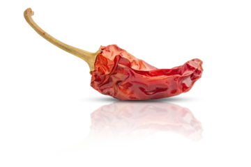 Gardinen Chilischoten Dry red hot chili pepper reflects off the surface. Isolated on transparent background.  © Tamara