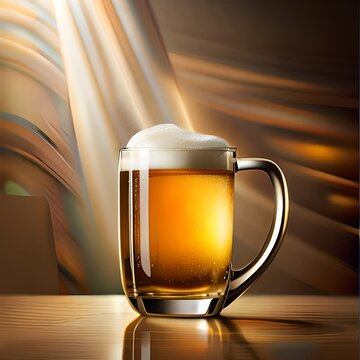 mug of beer on wooden table generated image