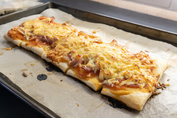 Puff pastry pizza.food concept. dessert. bakery.