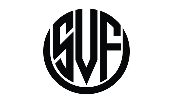 SVF shield in circle logo design vector template. lettermrk, wordmark, monogram symbol on white background.