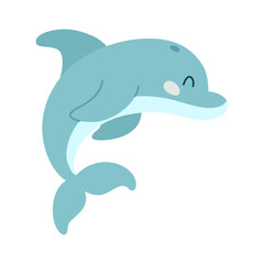 Naklejka premium Cartoon hand drawn dolphin on isolated white background. Character of the sea animals for the logo, mascot, design.
