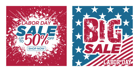 Labor Day Sale Template, card, offer banner design with USA national flag vibe for business, promotion, and discount shopping in vector illustration.