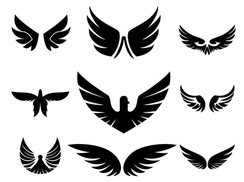 Set of Wings icons, Wings logo templates stock vector illustrations, pairs of Bird, angel or eagle wings clip art, logo icon or symbol stock vector image

