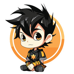 Electric Anime Boy with Striking Long Hair, Mascot design