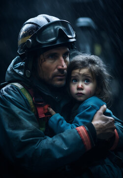 Portrait of a fireman with a child
