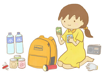 非常持ち出し袋を確認する女の子