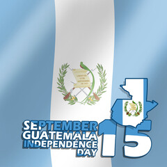 Guatemala country map and flag with number and bold text to commemorate Guatemala Independence Day on September 15