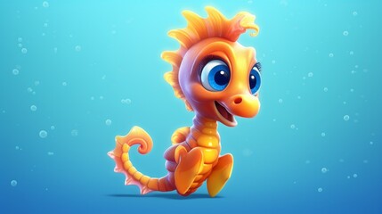 Fototapeta na wymiar Cartoon illustration brightly colored baby Seahorse.Generative AI