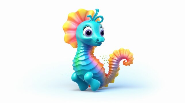 Cartoon illustration brightly colored baby Seahorse.Generative AI