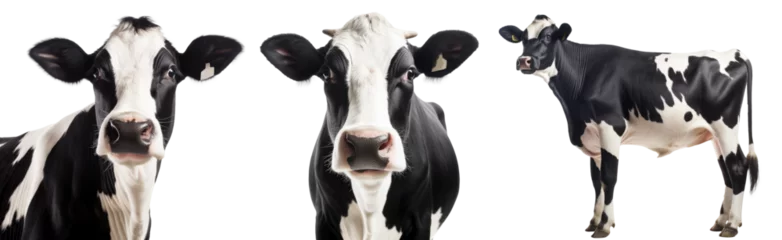 Foto op Plexiglas Collection of three black and white cows, animal bundle isolated on a white background as transparent PNG © Flowal93