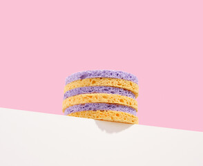 Colored sponges for facial cleansing. Zero waste concept.
