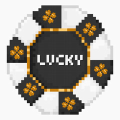 Fototapeta premium Pixel art poker chips. Casino chips lucky. Chip vector icon isolated on white background. Vector icon