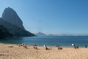 Rio de Janeiro, Brazil: panoramic view of Praia Vermelha beach (Red Beach), the beach at the foot...