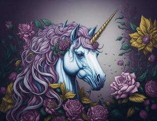 white unicorn with a flower background