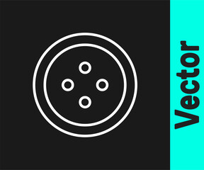 White line Sewing button for clothes icon isolated on black background. Clothing button. Vector