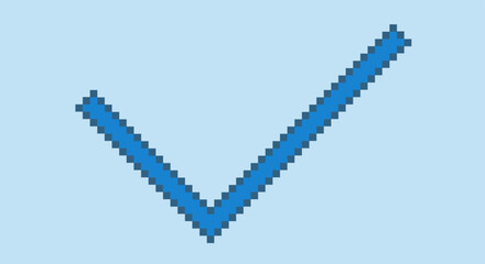 Pixelated art of blue right sign, Pixel art vector simple right sign with blue background. Useful for pixel art design or game design who need approve sign or right sign.