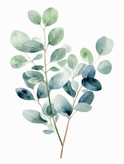 branch with leaves. Watercolor eucalyptus branch on a white background.