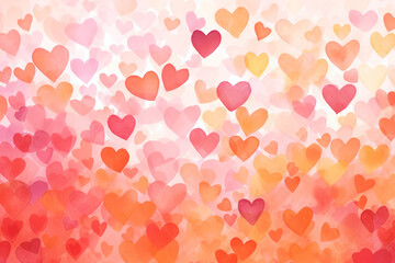 Heart Valentine Background in hand-drawn style, colorful red and pink hearts. Generative AI.