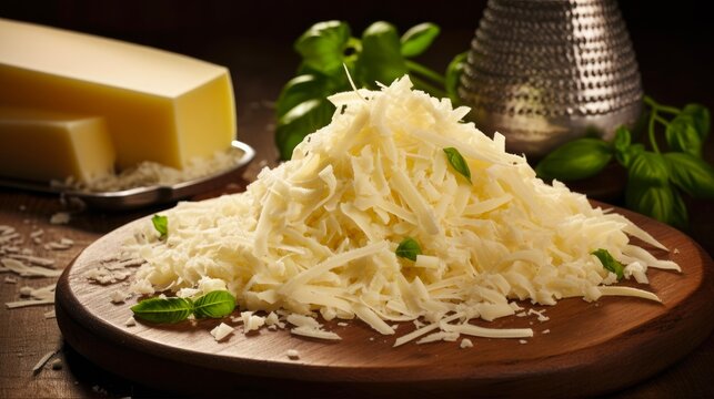 Freshly Shredded Mozzarella Cheese, Perfect for Your Italian Dish - High-Quality Grated Cheese for Your Next Pizza Night: Generative AI