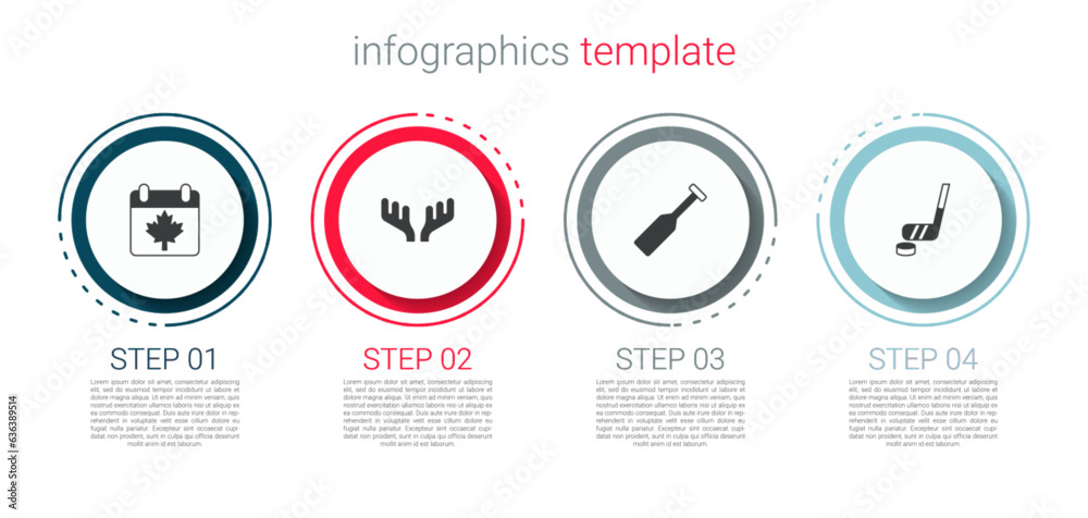 Wall mural set canada day with maple leaf, deer antlers, paddle and ice hockey stick and puck. business infogra