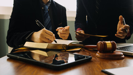 Businessman and Male lawyer or judge consult having team meeting with client, Law and Legal services concept.