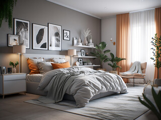 Timeless classic bedroom interior, elegantly designed. AI Generated.
