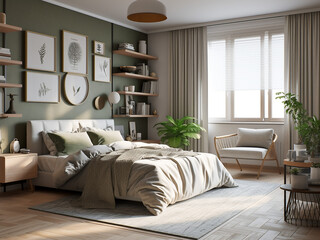 Luxurious classic bedroom interior, well-appointed. AI Generated.