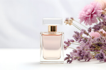 Empty perfume bottle mockup on light background cosmetic branding ai generated