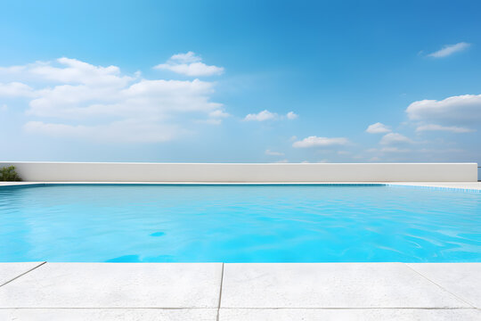 Empty poolside surface with summer travel hotel swimming pool background ai generated