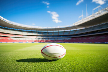 Rugby ball in the stadium. Sports background.