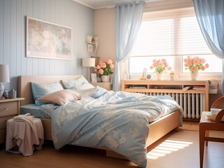 Classic Provence bedroom interior, elegant design. AI Generated.