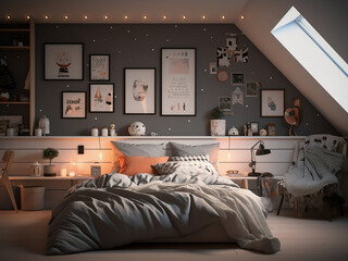 Subtle yet stylish bedroom interior with charm. AI Generated.