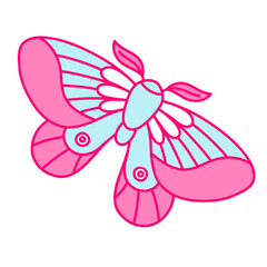 Night butterfly in blue and pink colors. Nostalgia for the 2000 years. Y2k style.
