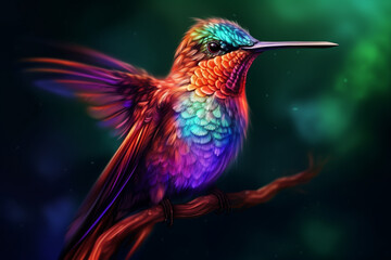 Fototapeta premium Colorful humming-bird with beautiful nuances, background