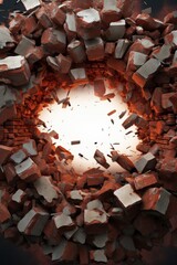 Broken brick wall with a hole in it. 3d render