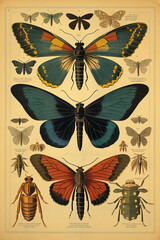 Set of butterflies, vintage style illustration