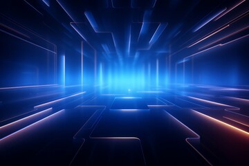 abstract blue background with glowing lines and perspective, 3d illustration