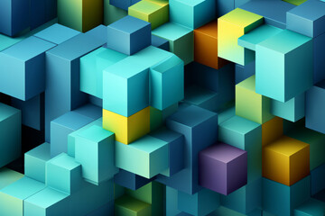 Abstract 3d cubes background in blue, yellow and green colors