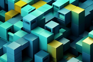 Obraz premium 3d rendering of abstract background with cubes in green and blue colors