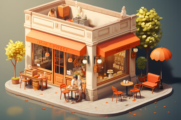 isometric 3d view of cafe