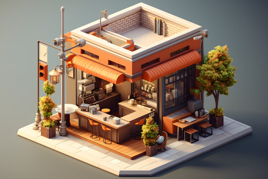 isometric 3d view of cafe