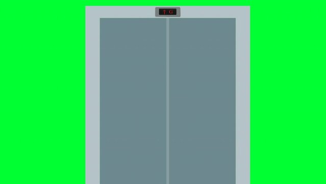 Illustrative animation of the closing doors of the elevator on the empty green background