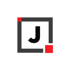 J company name with Square icon. J red square monogram.