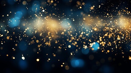 Gold glittering stars on a galaxy night sky bokeh effect. Golden background with shining sparkles