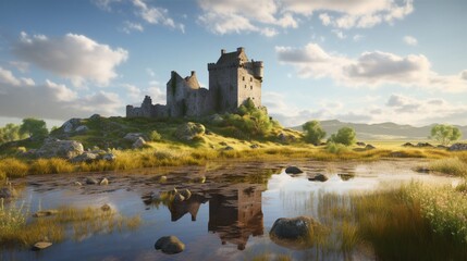 Naklejka na ściany i meble Scotland castles 3D photography.Generative AI